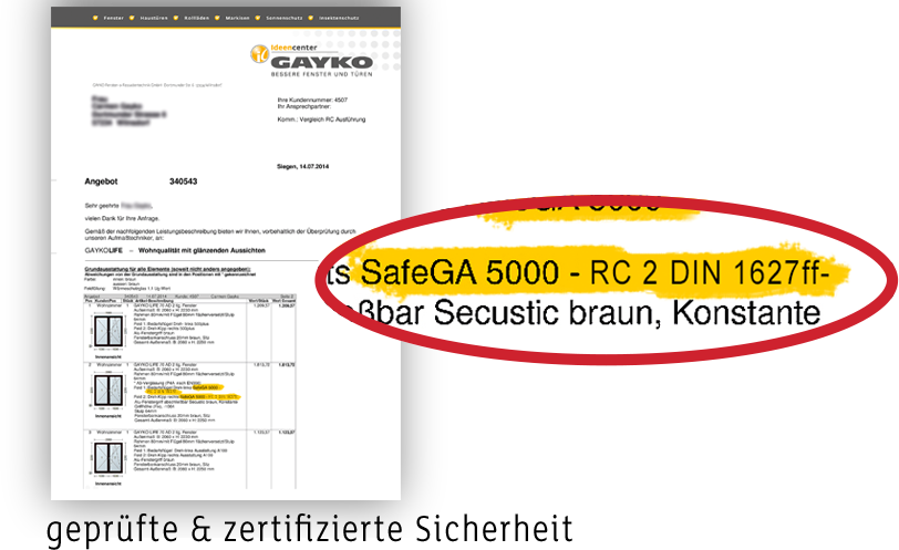 SafeGA 5000 - RC 2 DIN 1627ff - geprüfete und zertifizierte Sicherheit